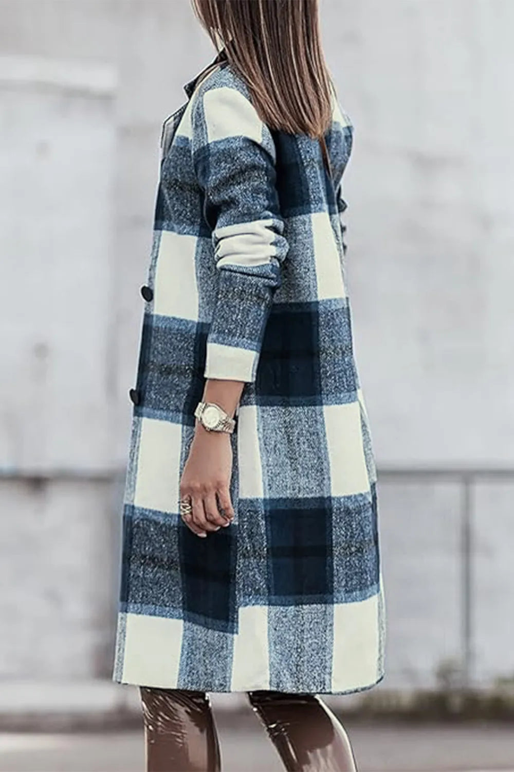 Double Take Full Size Plaid Button Up Lapel Collar Coat Easy Apparels