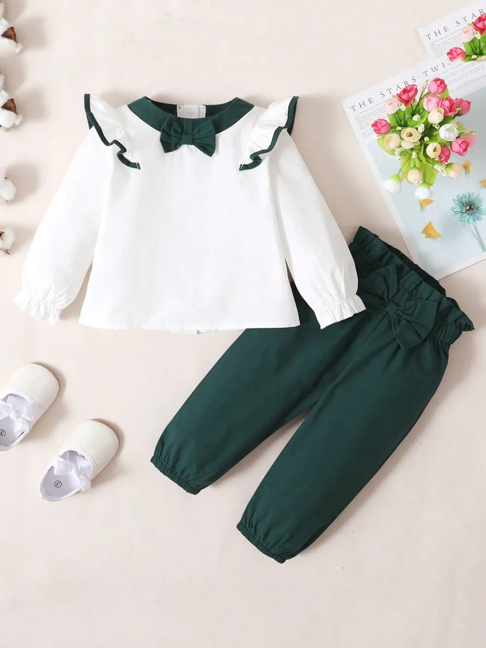 Children's Contrast Ruffled Top and Pants Set Easy Apparels