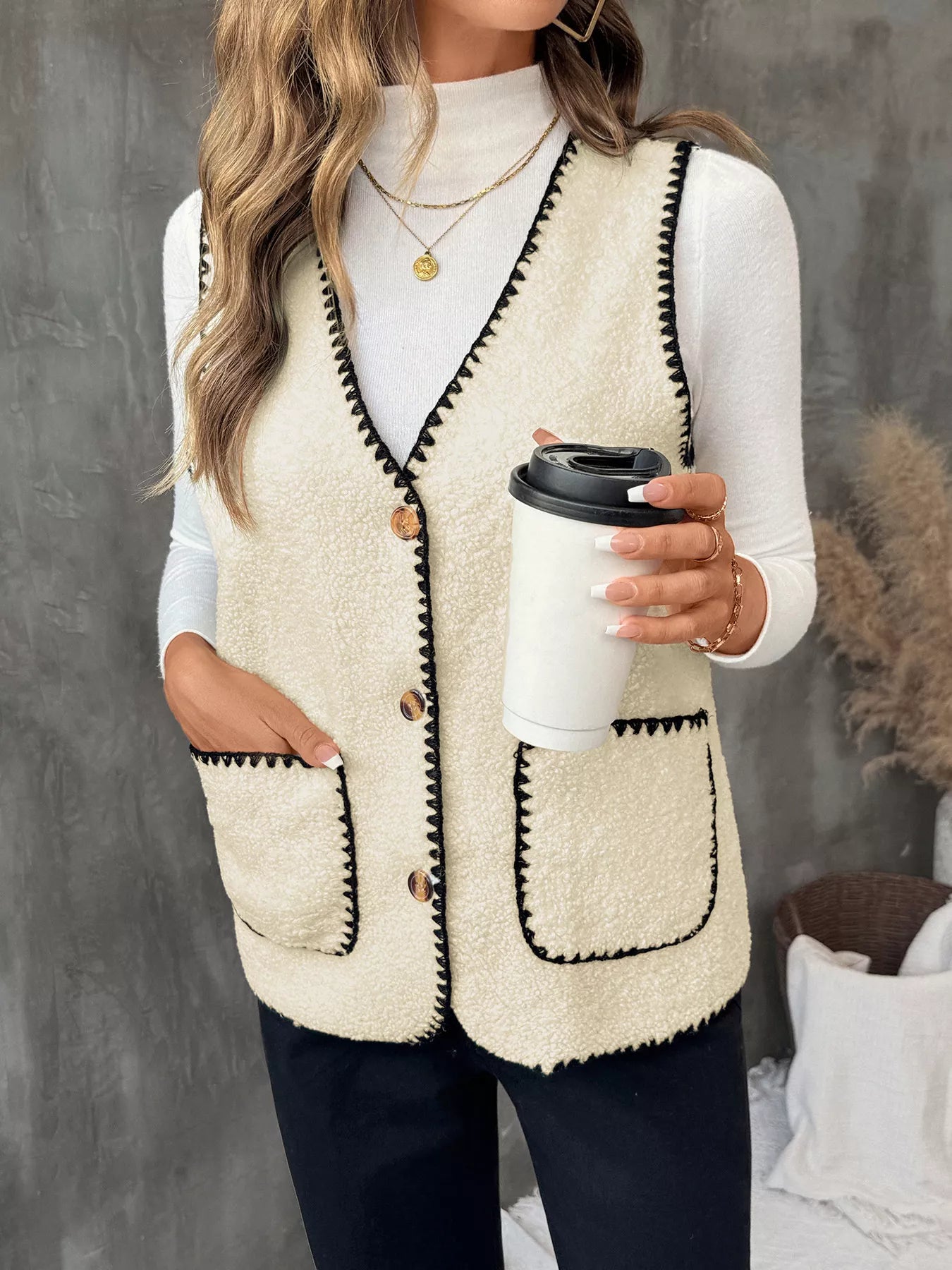 V-Neck Button Up Vest Coat Easy Apparels