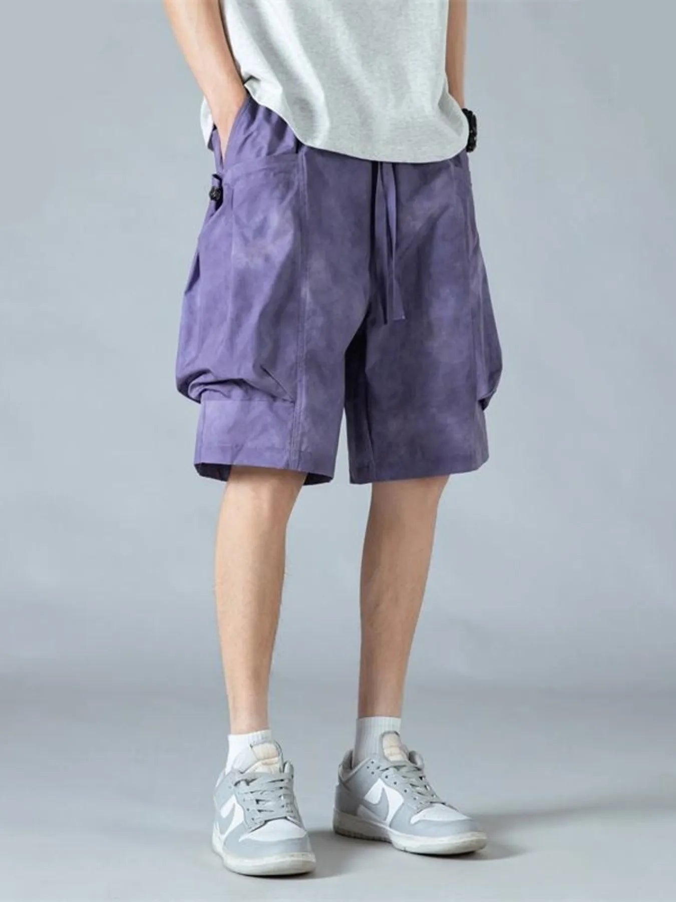 Men's Full Size Elastic Waist Cargo Shorts with Multi-Pockets Plus Size Mauve Easy Apparels