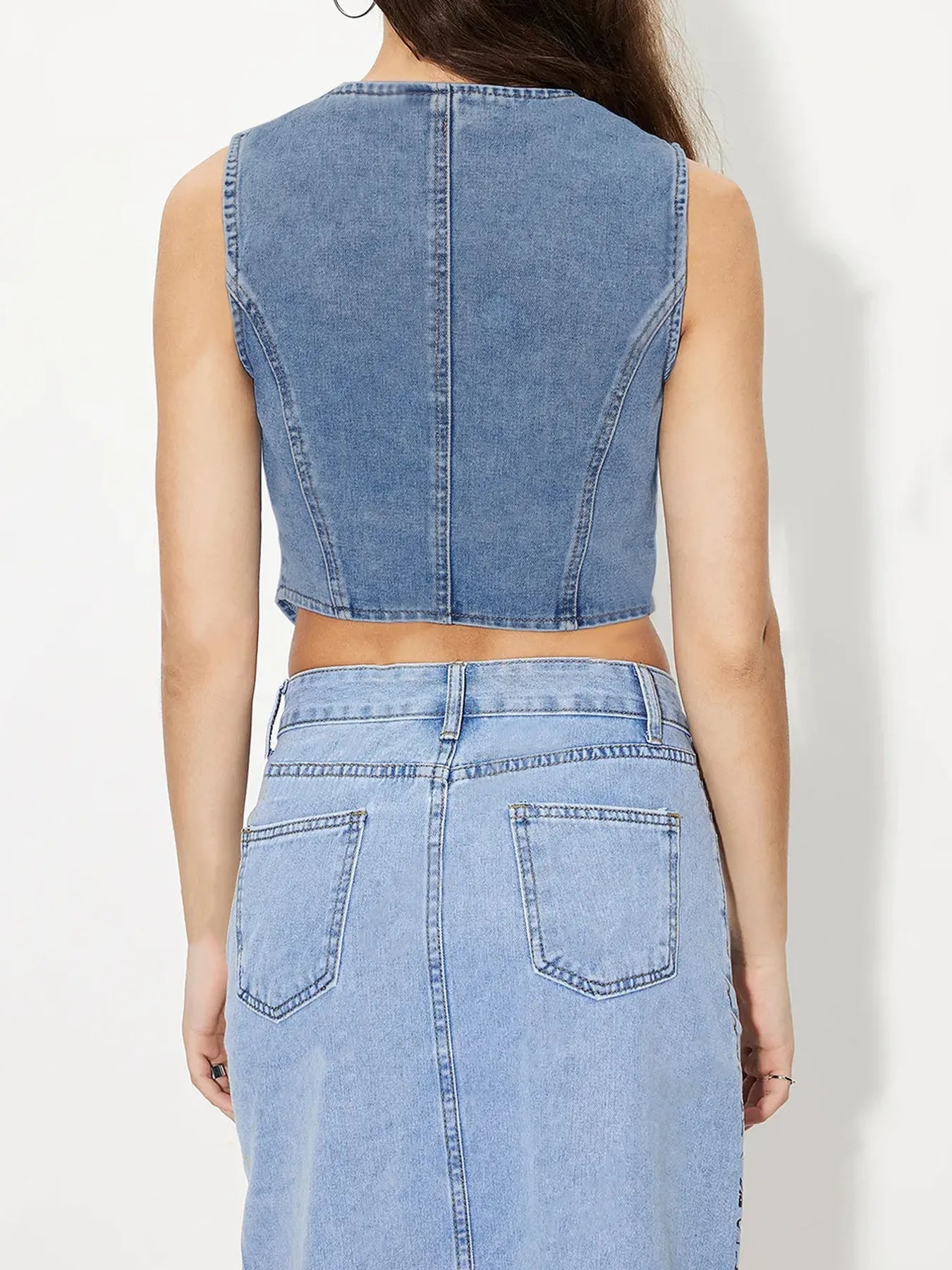 Button-Up Sleeveless Denim Vest Easy Apparels