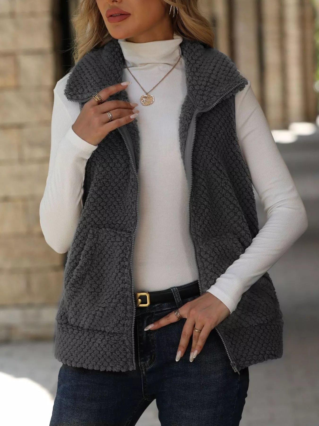 Zip-Up Vest Coat Dark Gray Easy Apparels