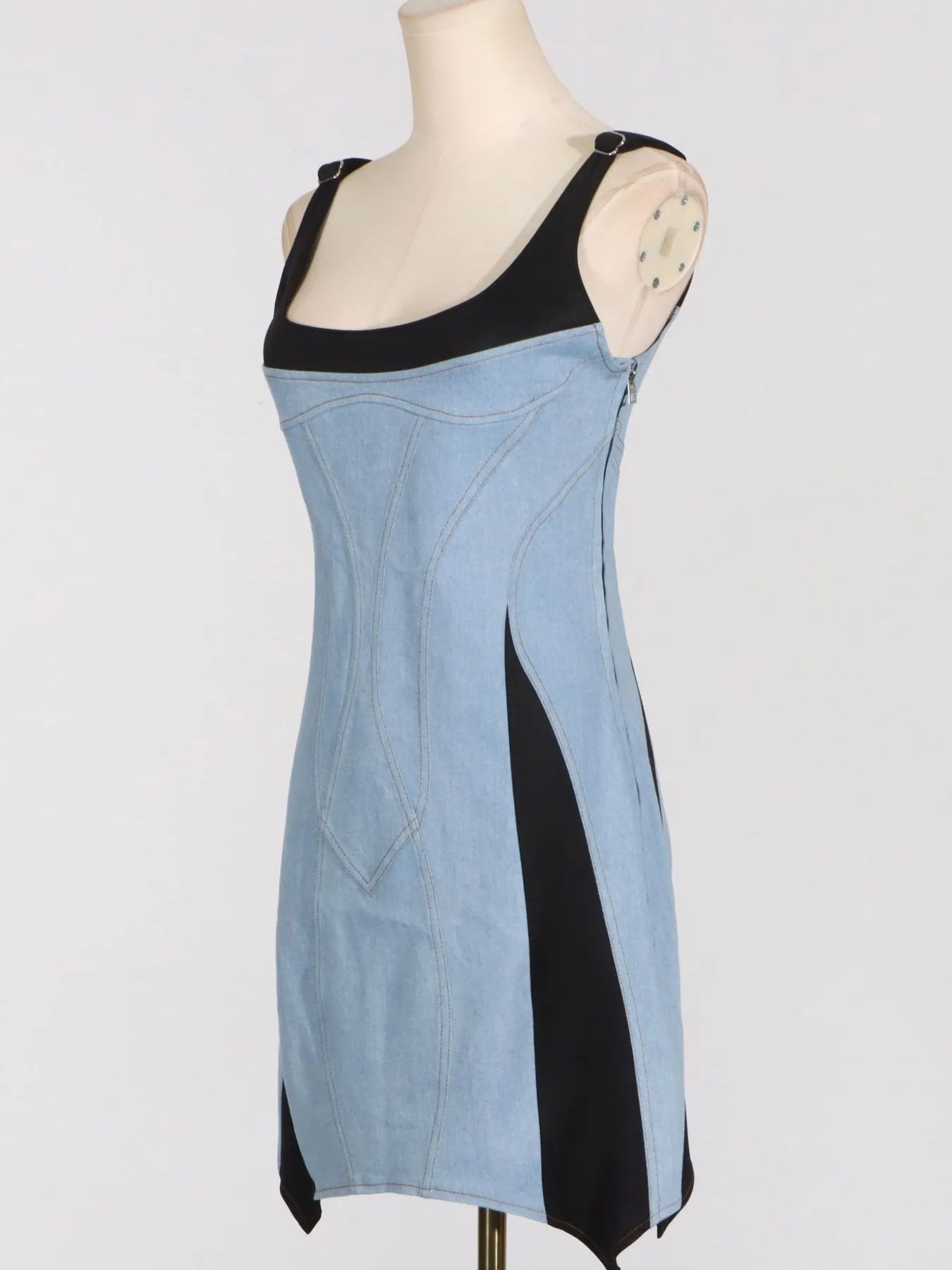 Contrast Adjustable Strap Denim Dress Easy Apparels