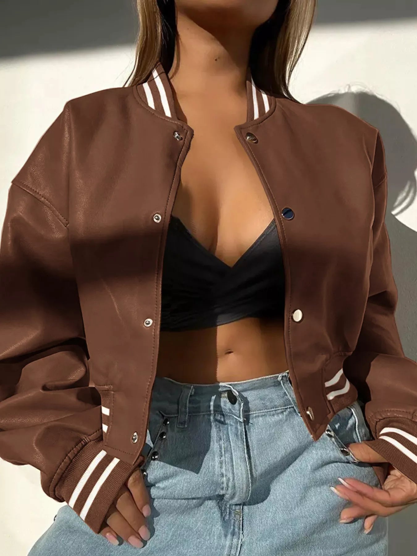 Snap Down Long Sleeve Jacket Brown Easy Apparels