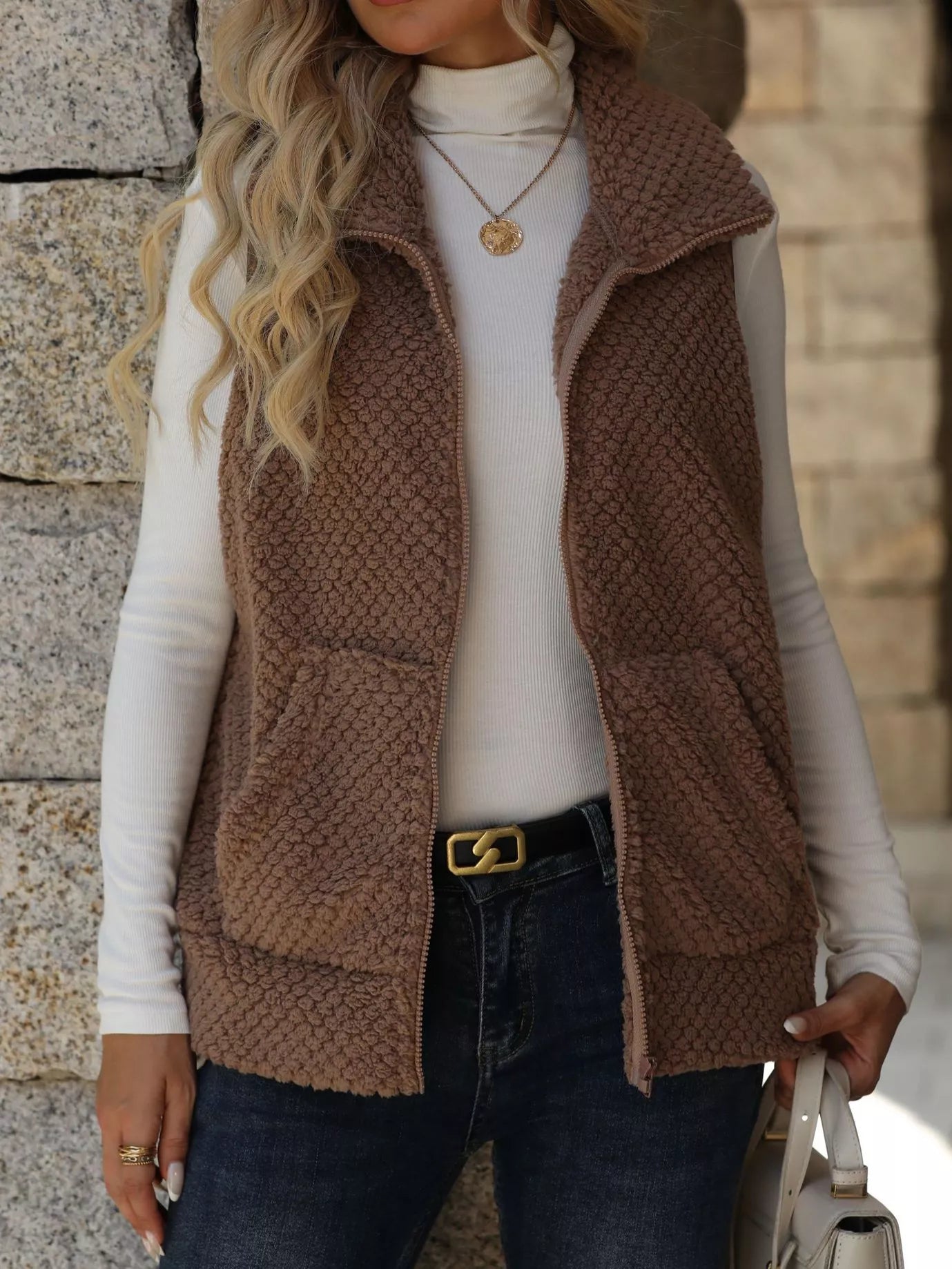 Zip-Up Vest Coat Khaki Easy Apparels