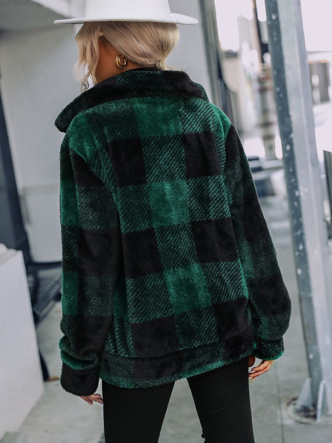 Plaid Zip-Up Collared Jacket Easy Apparels