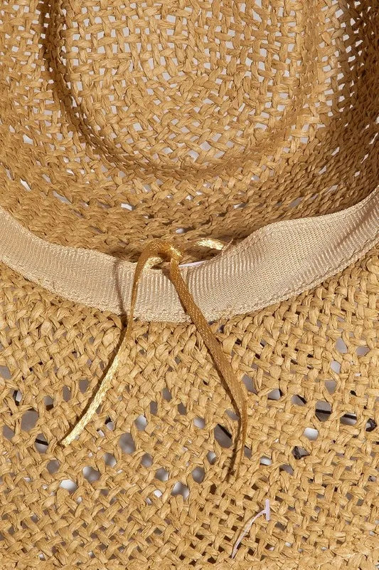 Fame Turquoise and Shell Star Beads Strap Western Straw Hat Easy Apparels