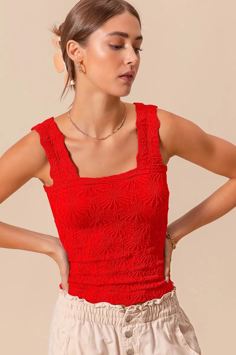 Trendsi SO ME Floral Jacquard Seamless Tank Top RED