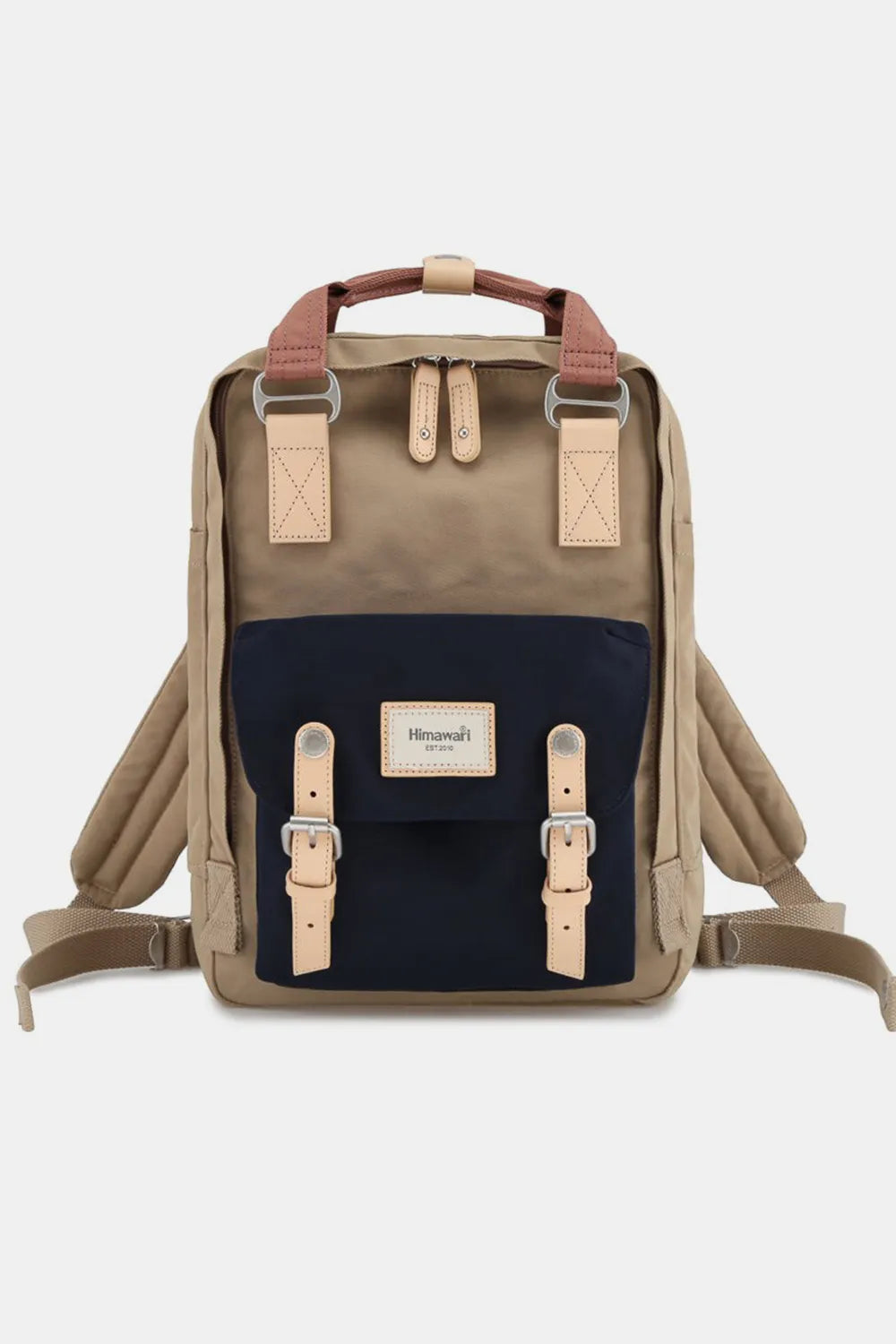 Himawari Contrast Waterproof Nylon Backpack Bag Beige Navy One Size Easy Apparels