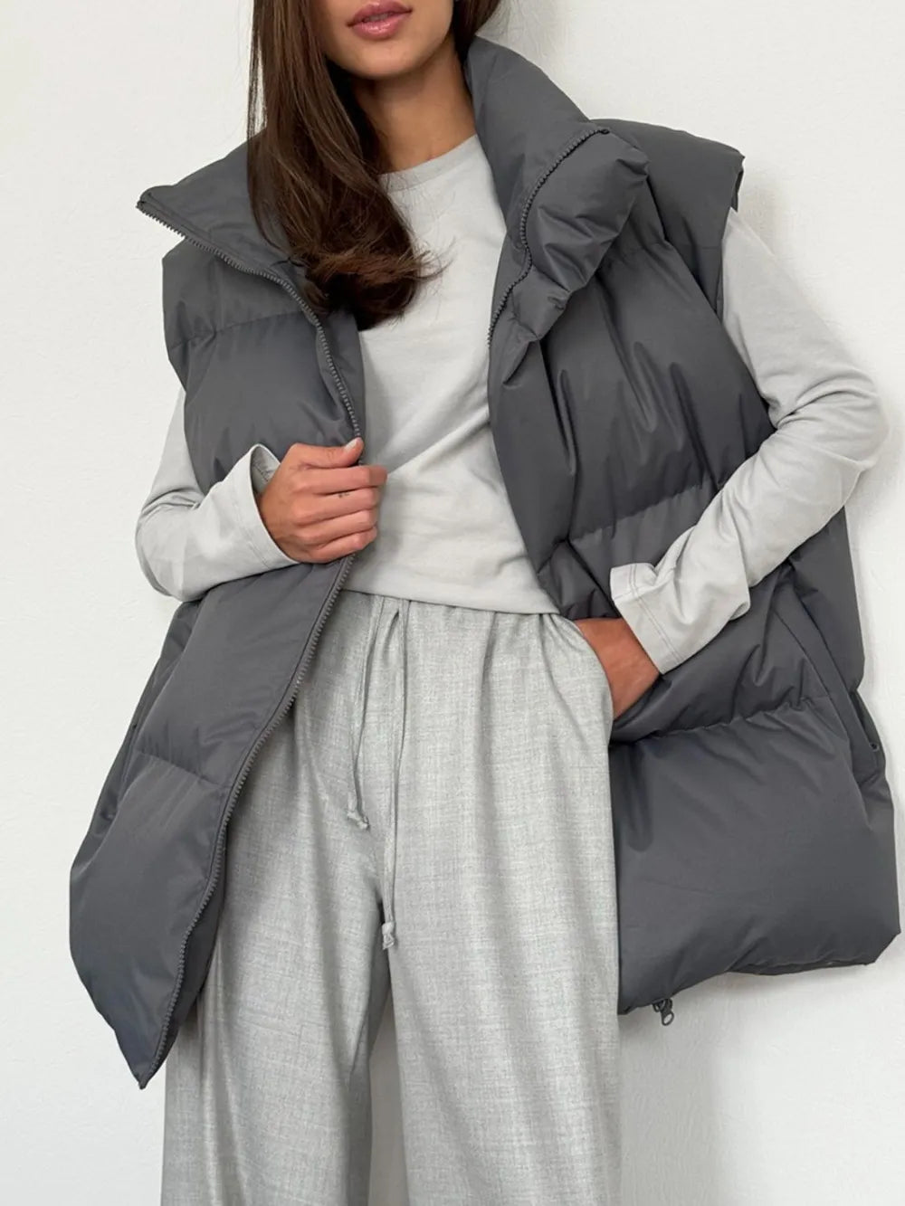 Zip Up Turtleneck Vest Coat Easy Apparels