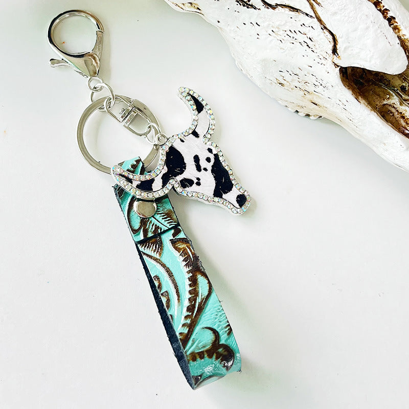 Rhinestone Bull Keychain Style A One Size Easy Apparels