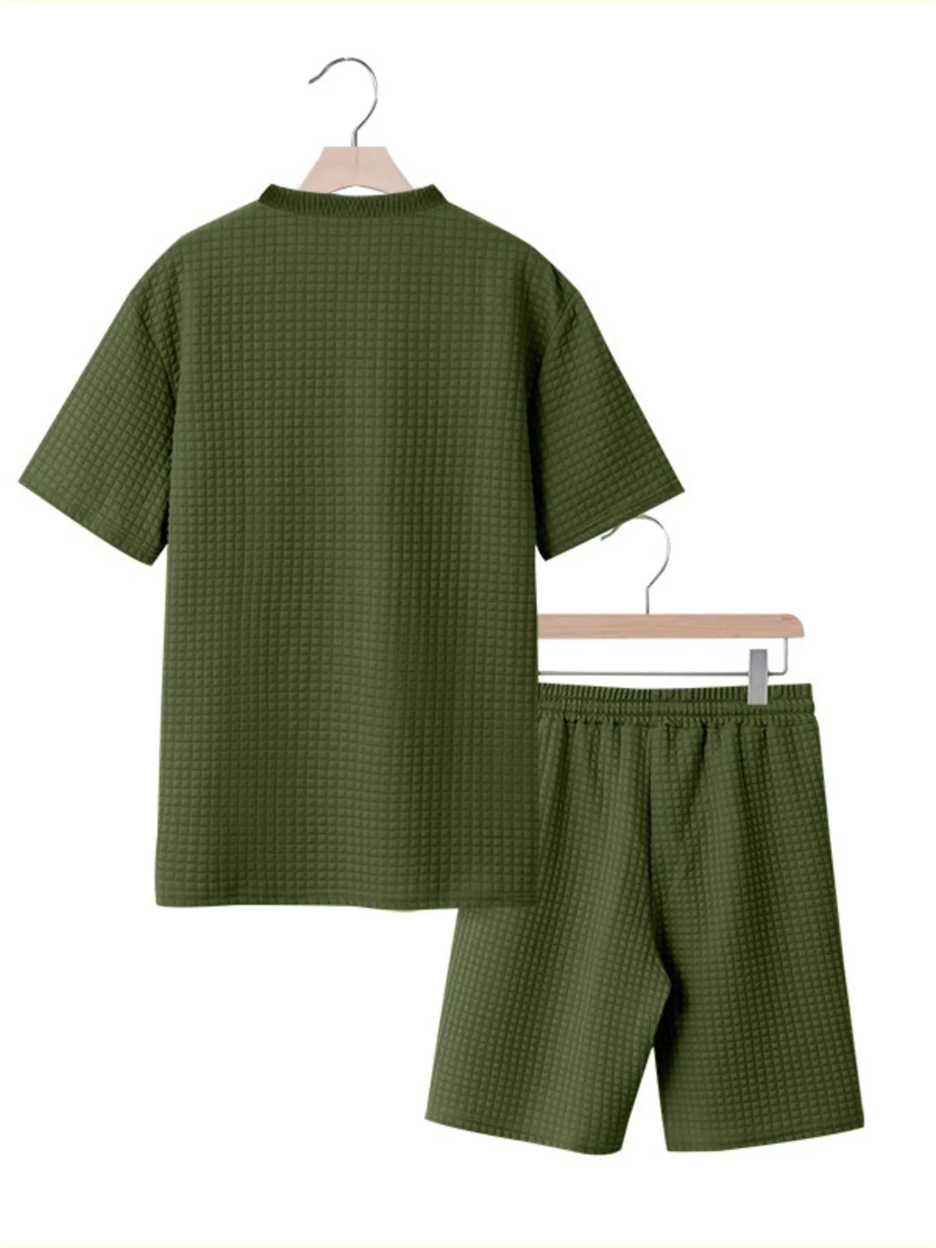 Men's Full Size Textured Round Neck Top and Shorts Set Plus SIze Easy Apparels