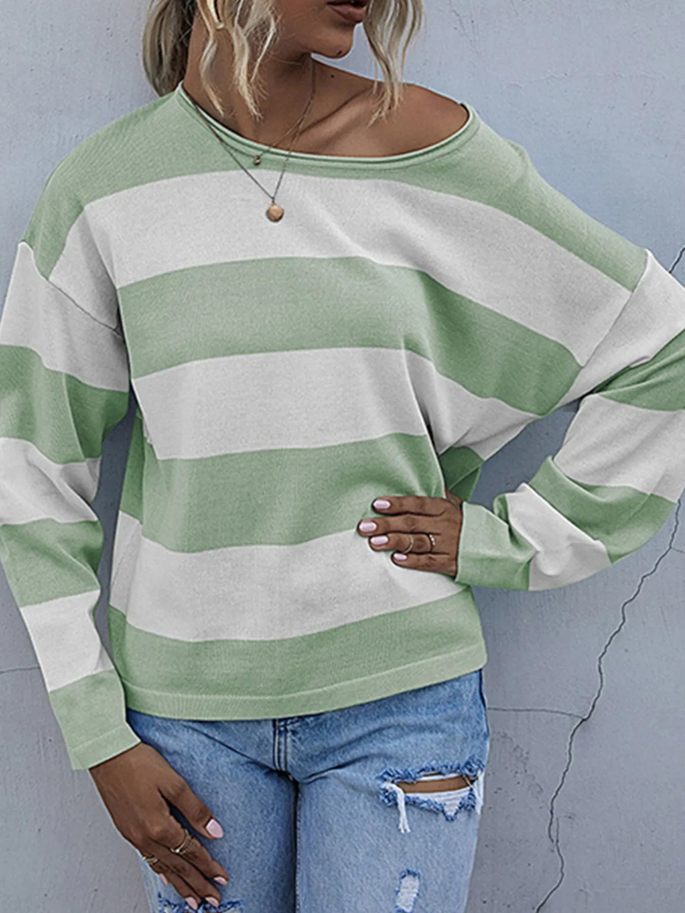 Trendsi Striped Casual Long Sleeve Knit Top