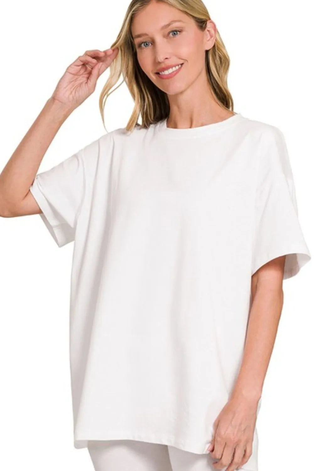 Zenana Cotton Round Neck Top & Biker Shorts Easy Apparels