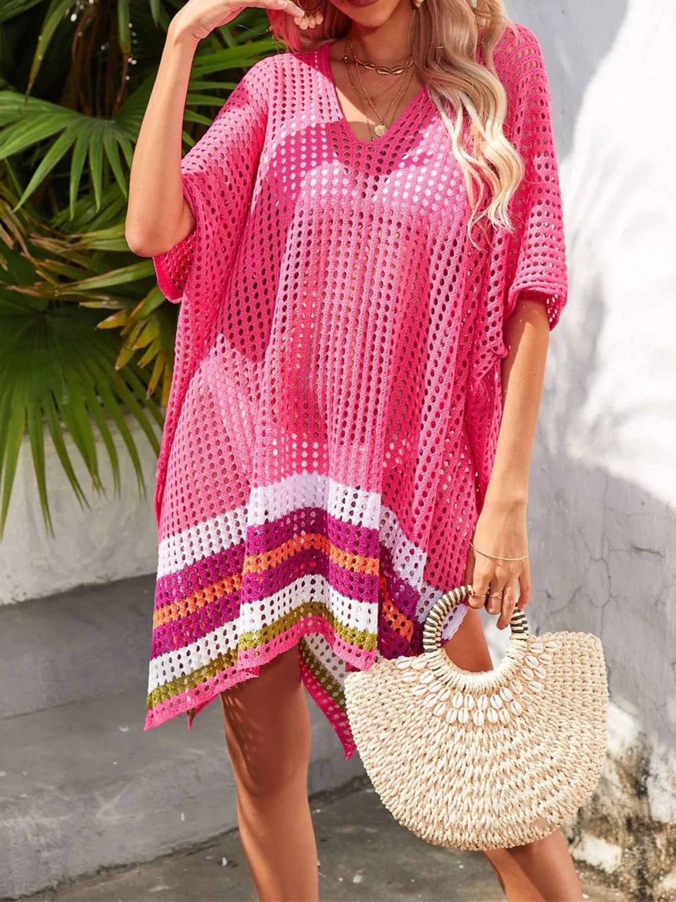 Crochet V-Neck Cover-Up Dress Easy Apparels