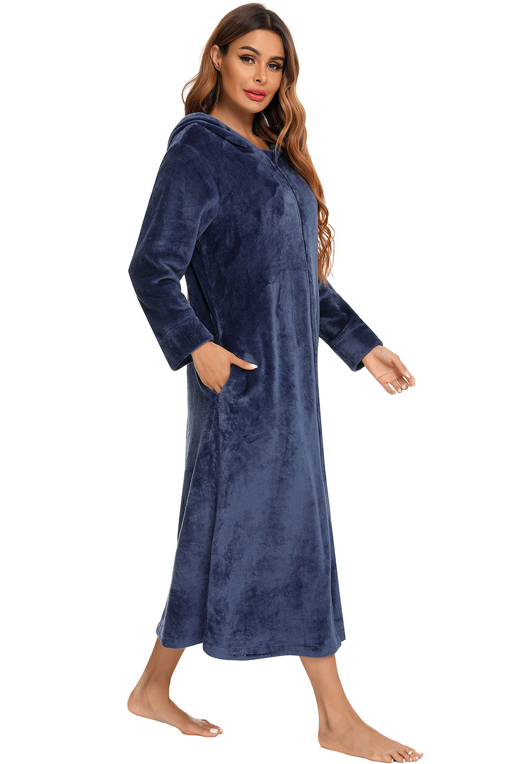 Zip Front Hooded Night Dress with Pockets Easy Apparels