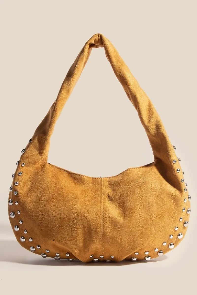 Fame Metallic Studded Faux Suede Hand Bag LBR One Size Easy Apparels