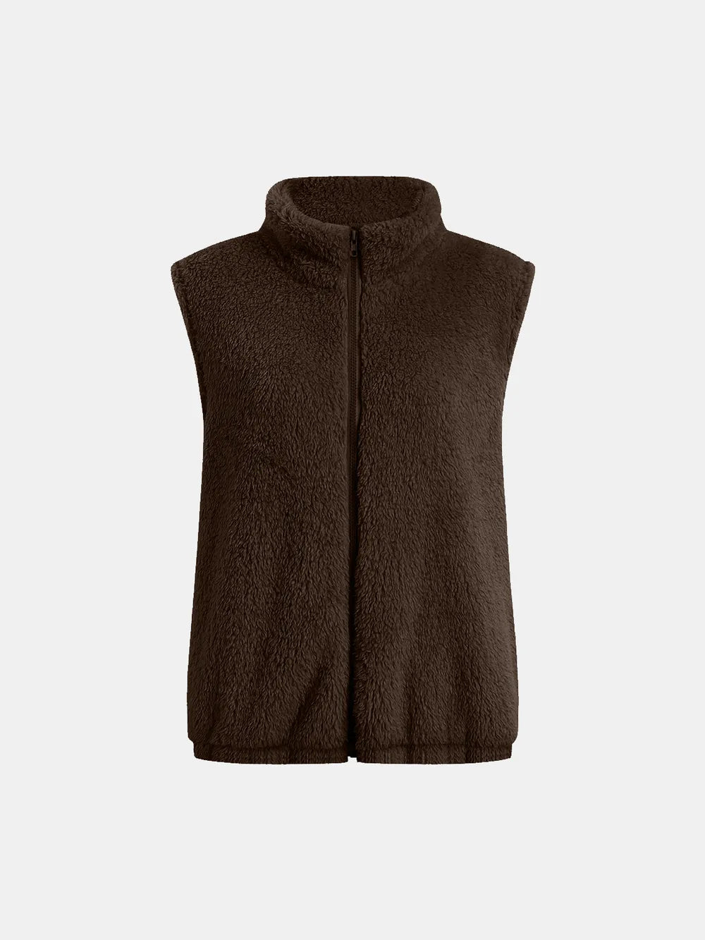 Full Size Fuzzy Zip Up Vest Coat with Pockets Easy Apparels