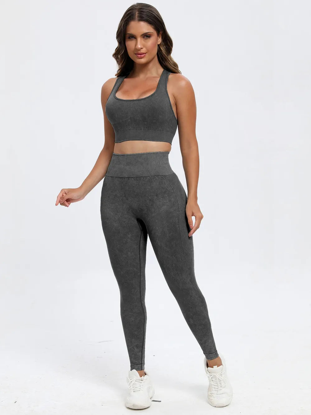 Scoop Neck Wide Strap Top and Pants Active Set Dark Gray Easy Apparels