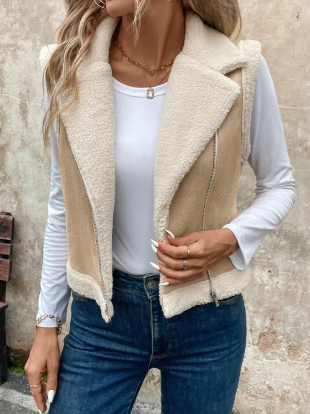 Zip Up Sherpa Vest Coat Easy Apparels