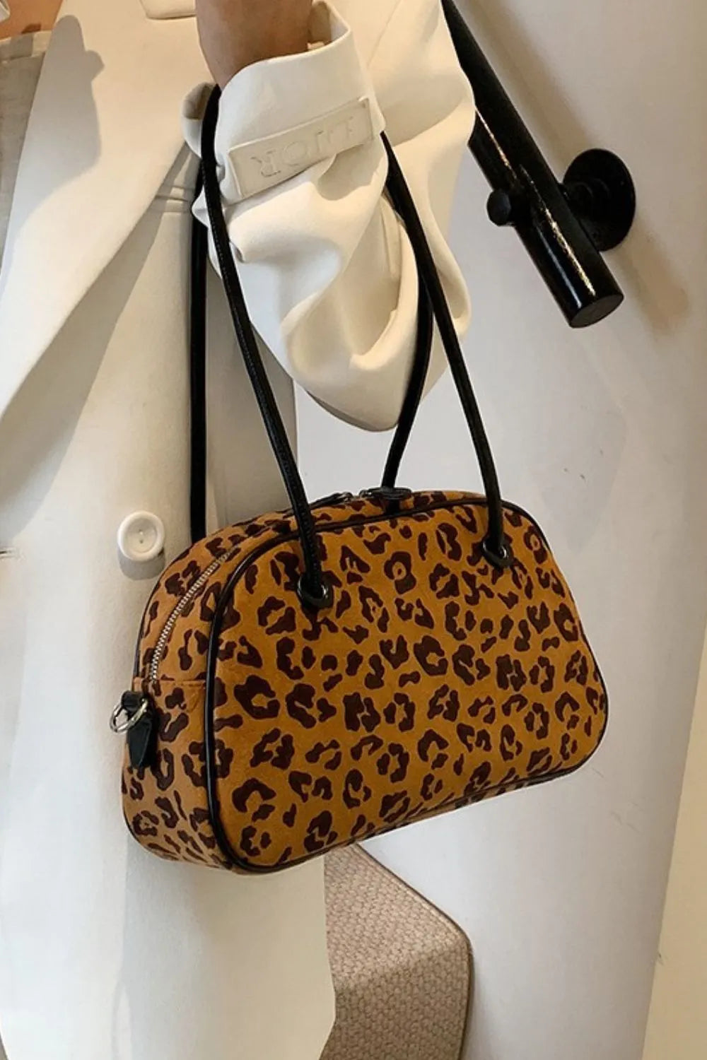 Leopard Suede Medium Shoulder Bag Easy Apparels