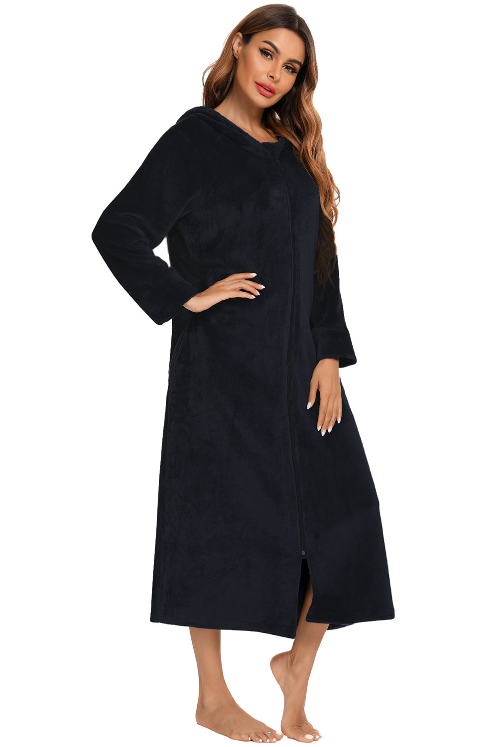 Zip Front Hooded Night Dress with Pockets Easy Apparels