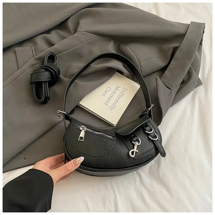 Textured Leather Shoulder Bag Black onesize Easy Apparels