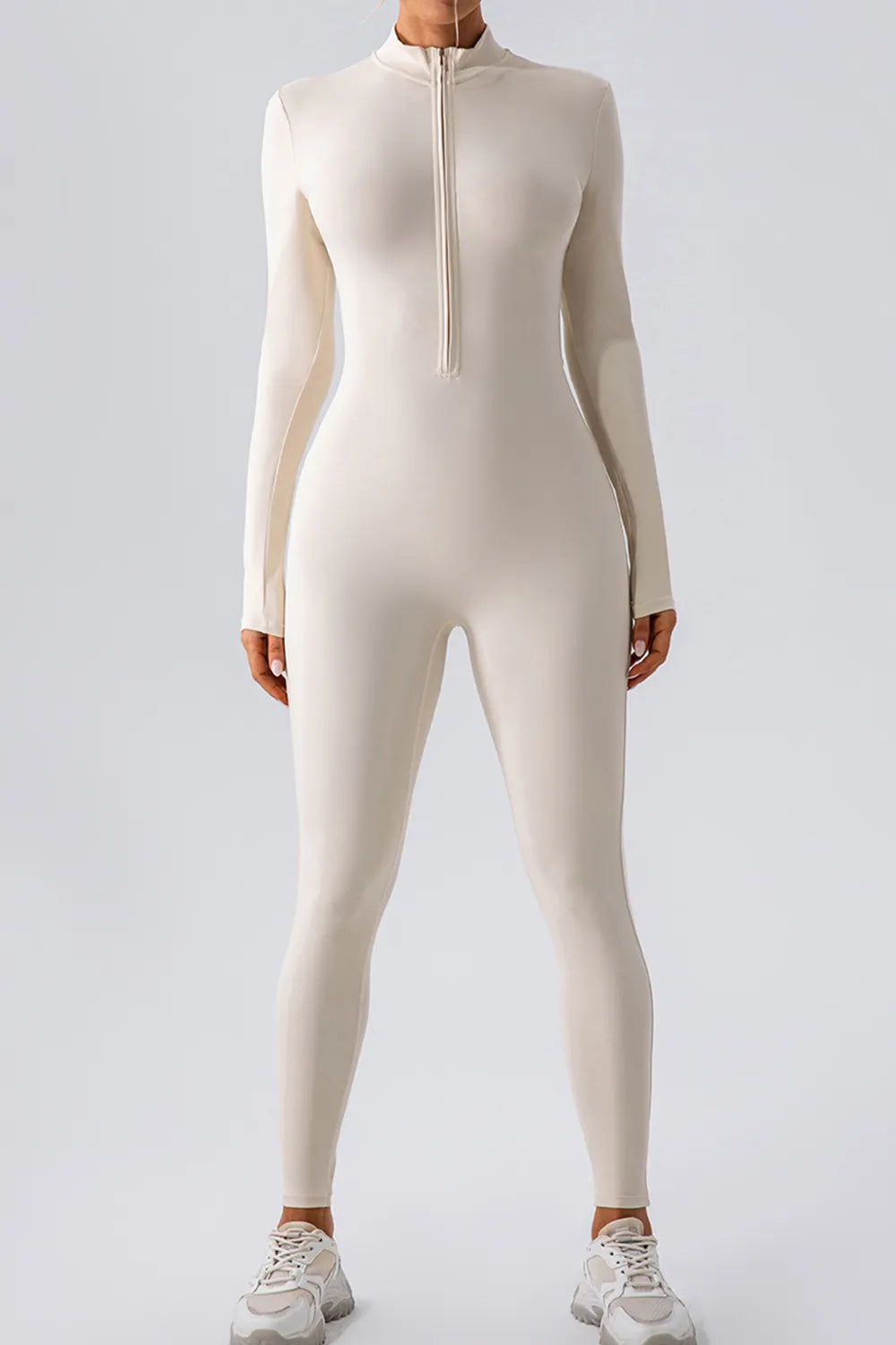 Half Zip Mock Neck Active Jumpsuit Easy Apparels
