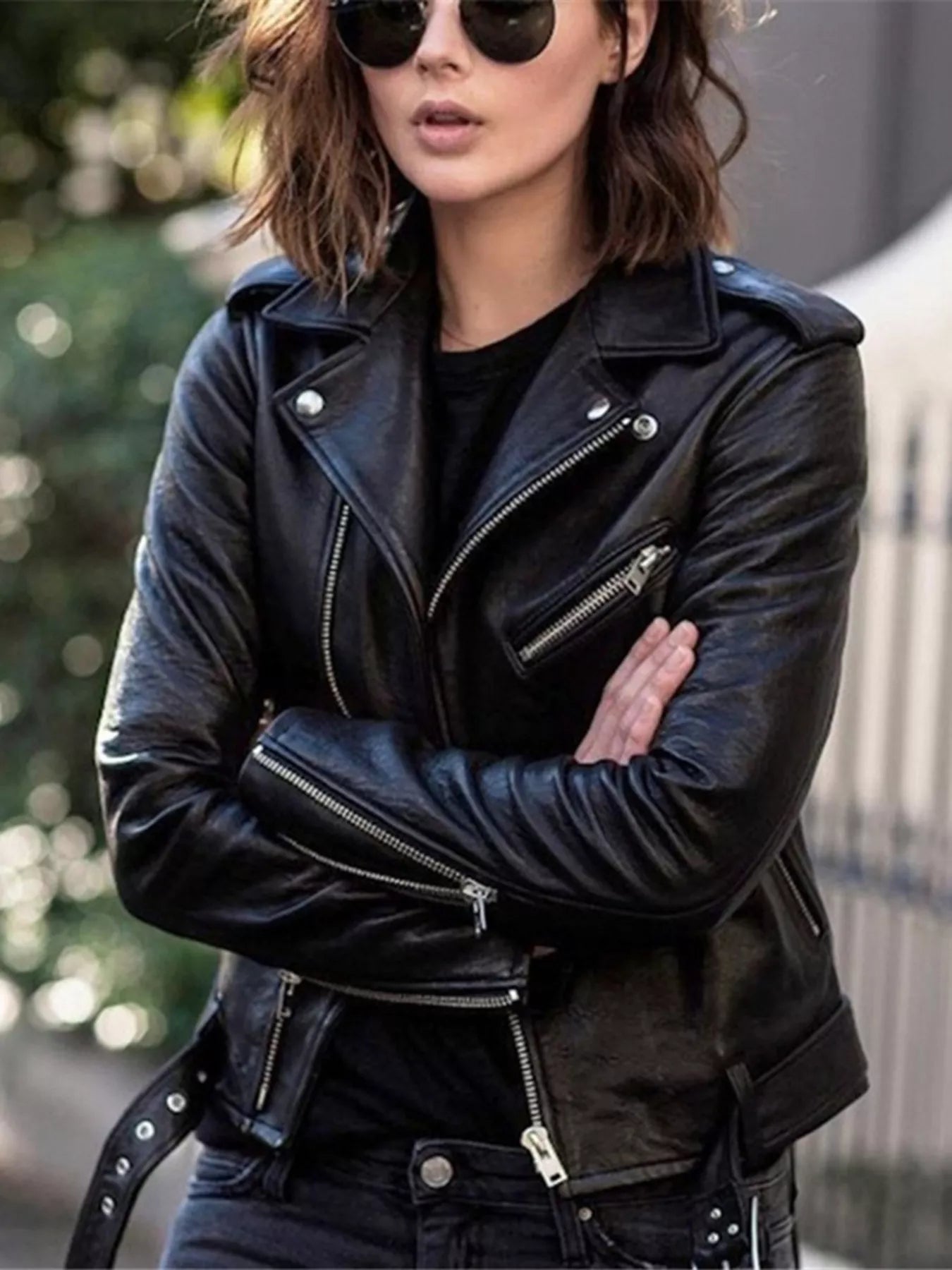 Full Size Zip Up Leather Motorcycle Biker Jacket Plus Size Easy Apparels