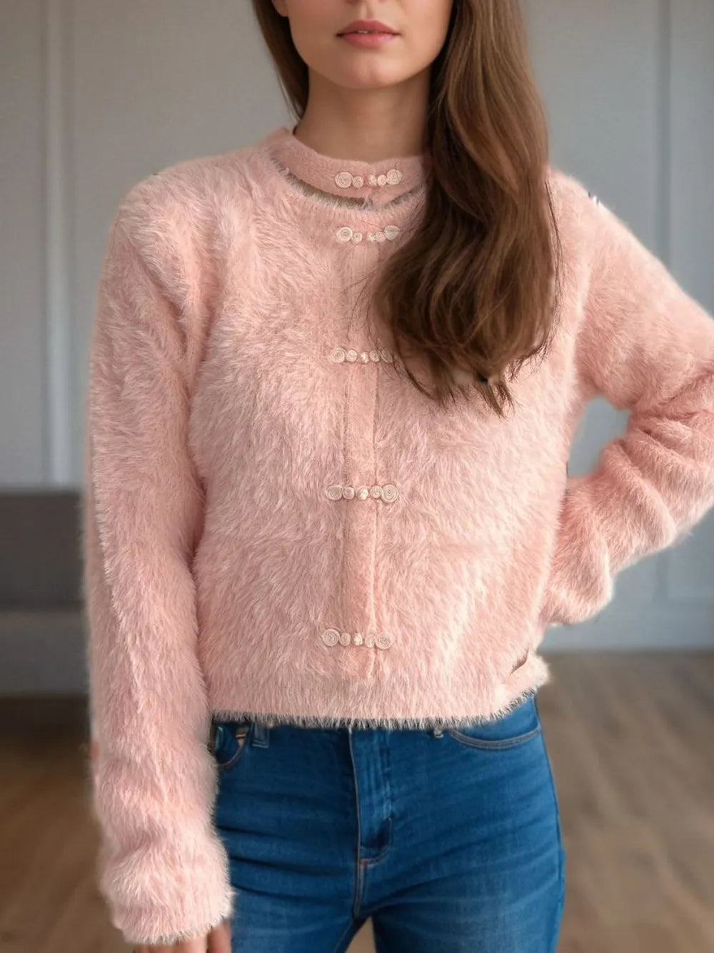 Cutout Knot Button Long Sleeve Cardigan Easy Apparels