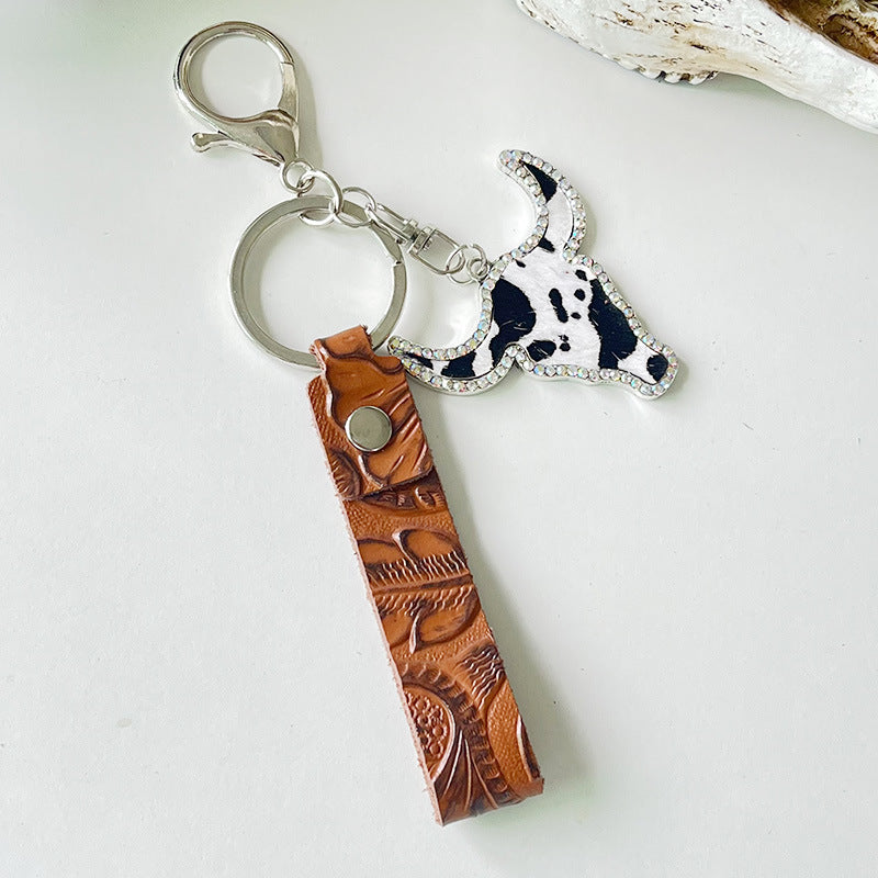 Rhinestone Bull Keychain Style F One Size Easy Apparels