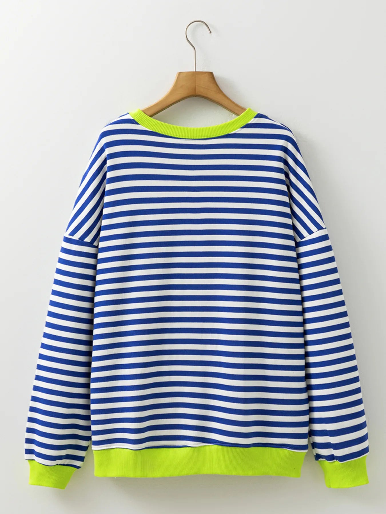 Trendsi Striped Contrast Ribbed Trim Drop Shoulder Sweatshirt