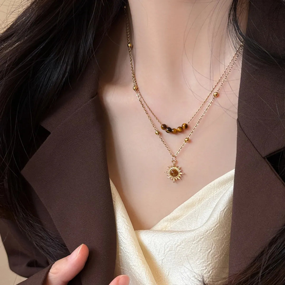 Tiger's Eye Copper Double Layered Necklace Easy Apparels