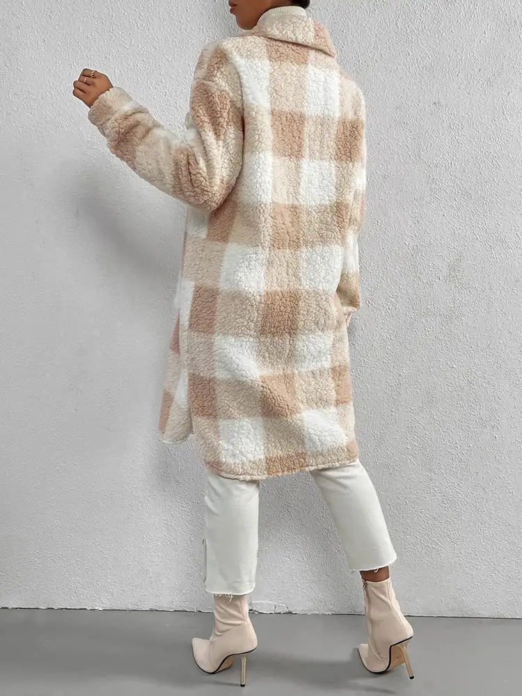 Plaid Collared Neck Button Down Coat Easy Apparels