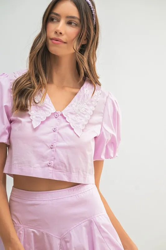 MABLE Puff Sleeve Button Down Top and Bubble Skirt Set Easy Apparels