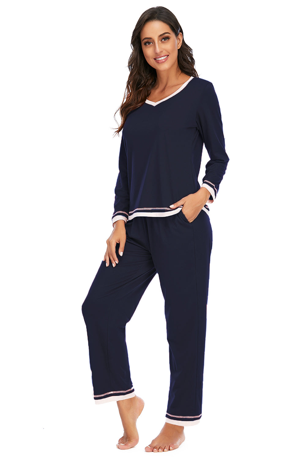 V-Neck Top and Pants Lounge Set Easy Apparels