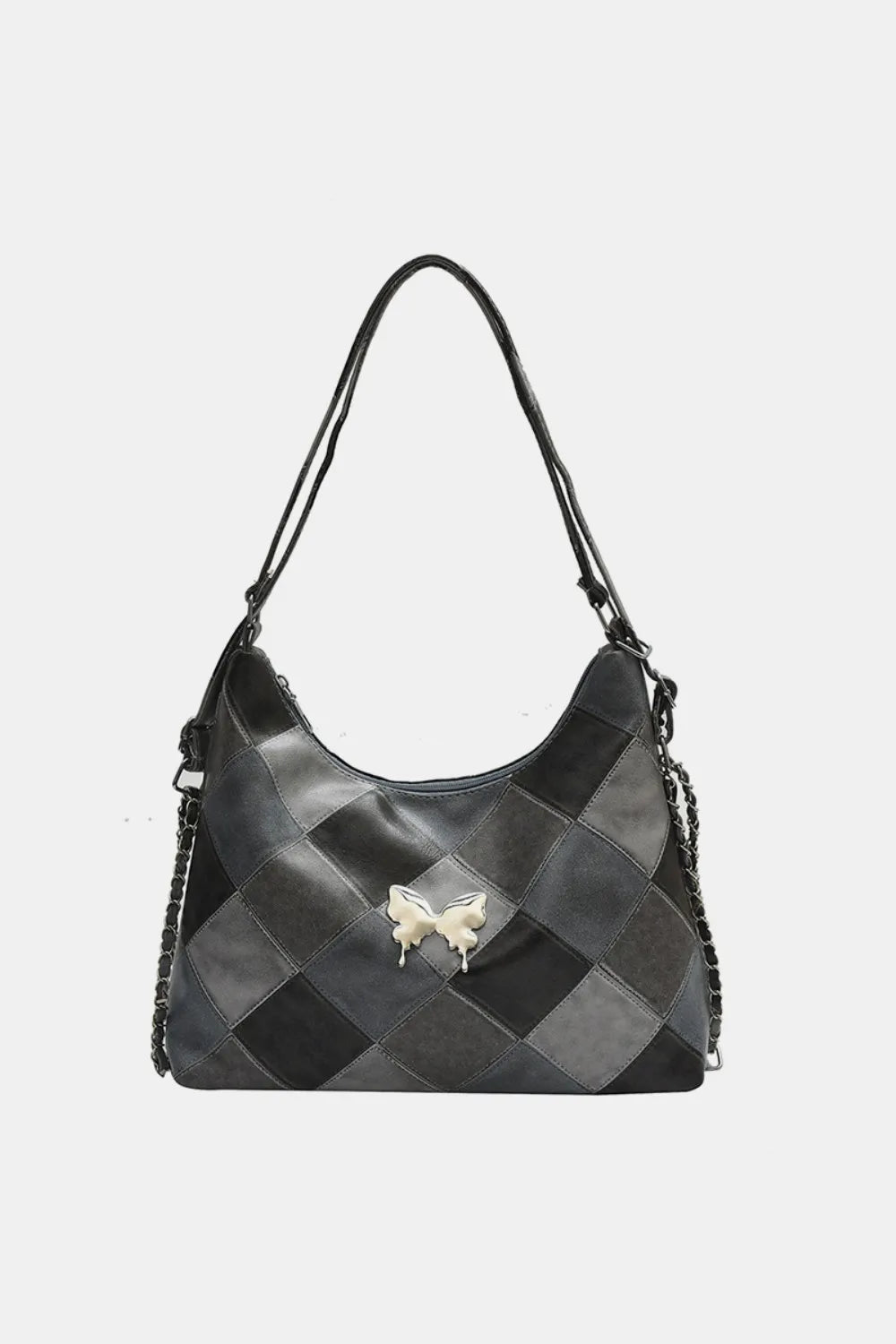 PU Leather Color Block Shoulder Bag Black One Size Easy Apparels