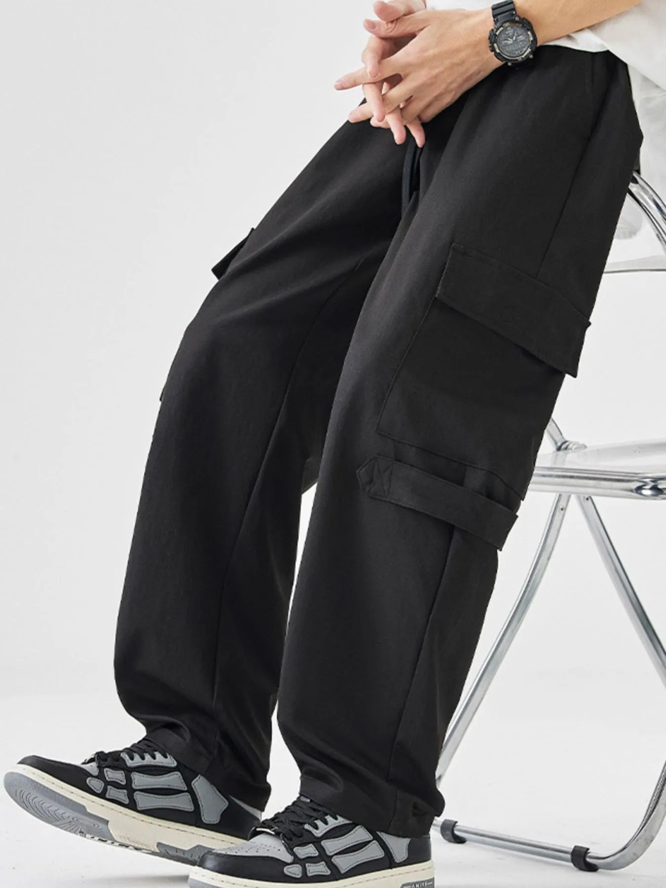 Men's Plus Size Multi-Pocket Cargo Utility Pants with Drawstring Waist Easy Apparels