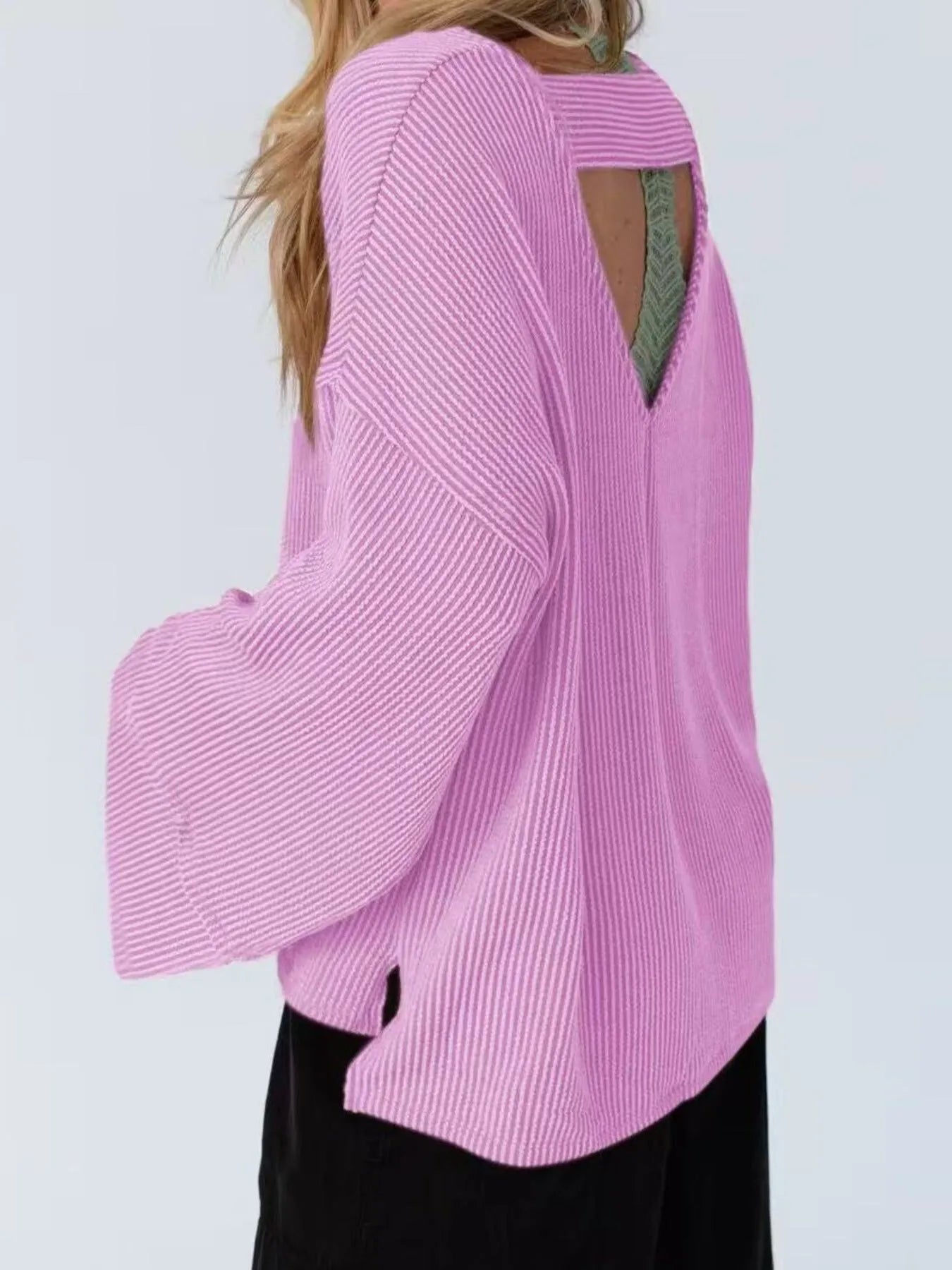 Trendsi Cutout Back Long Sleeve T-Shirt