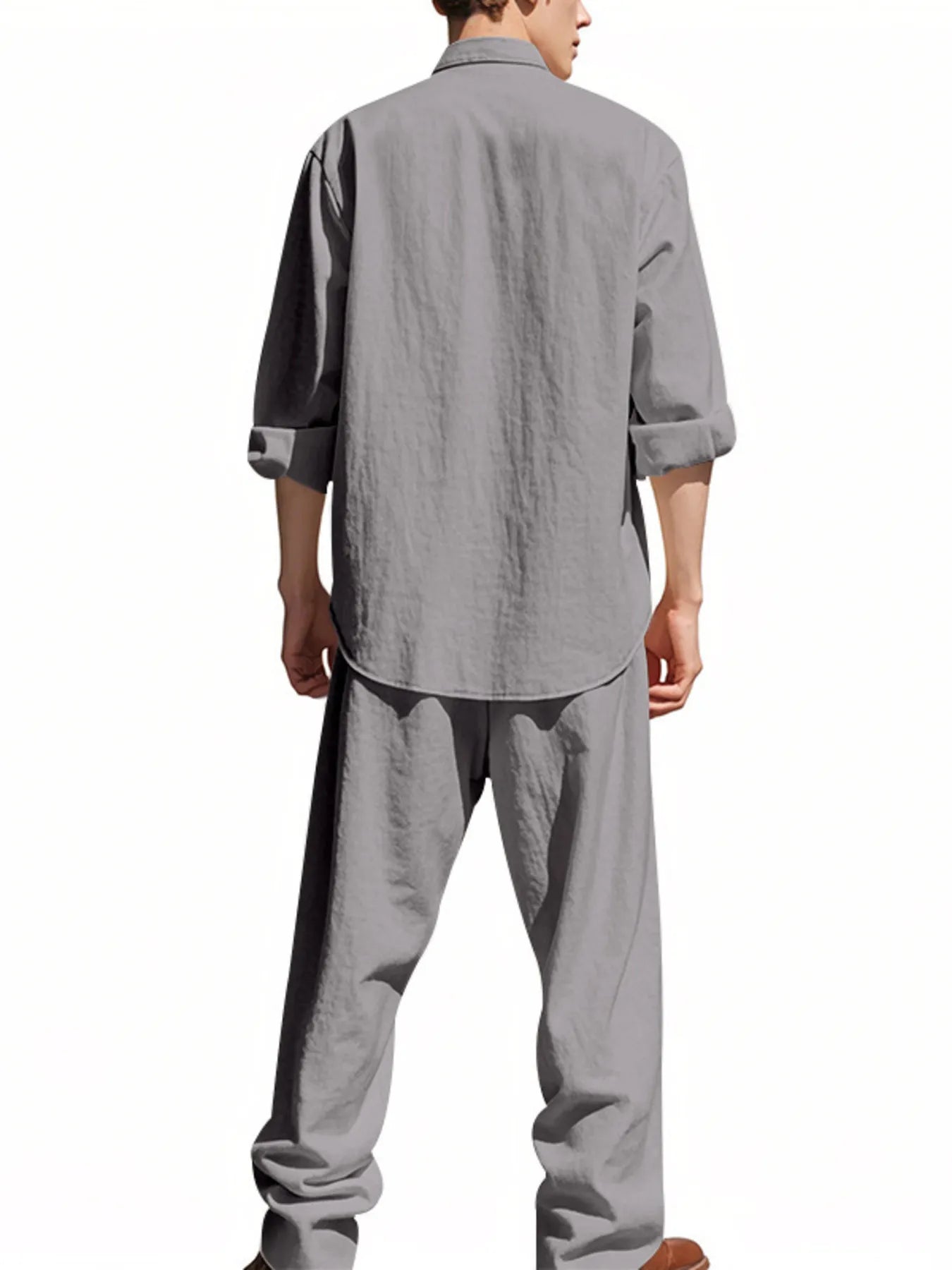 Men's Full Size Button Up Shirt and Pants Set Plus Size Easy Apparels