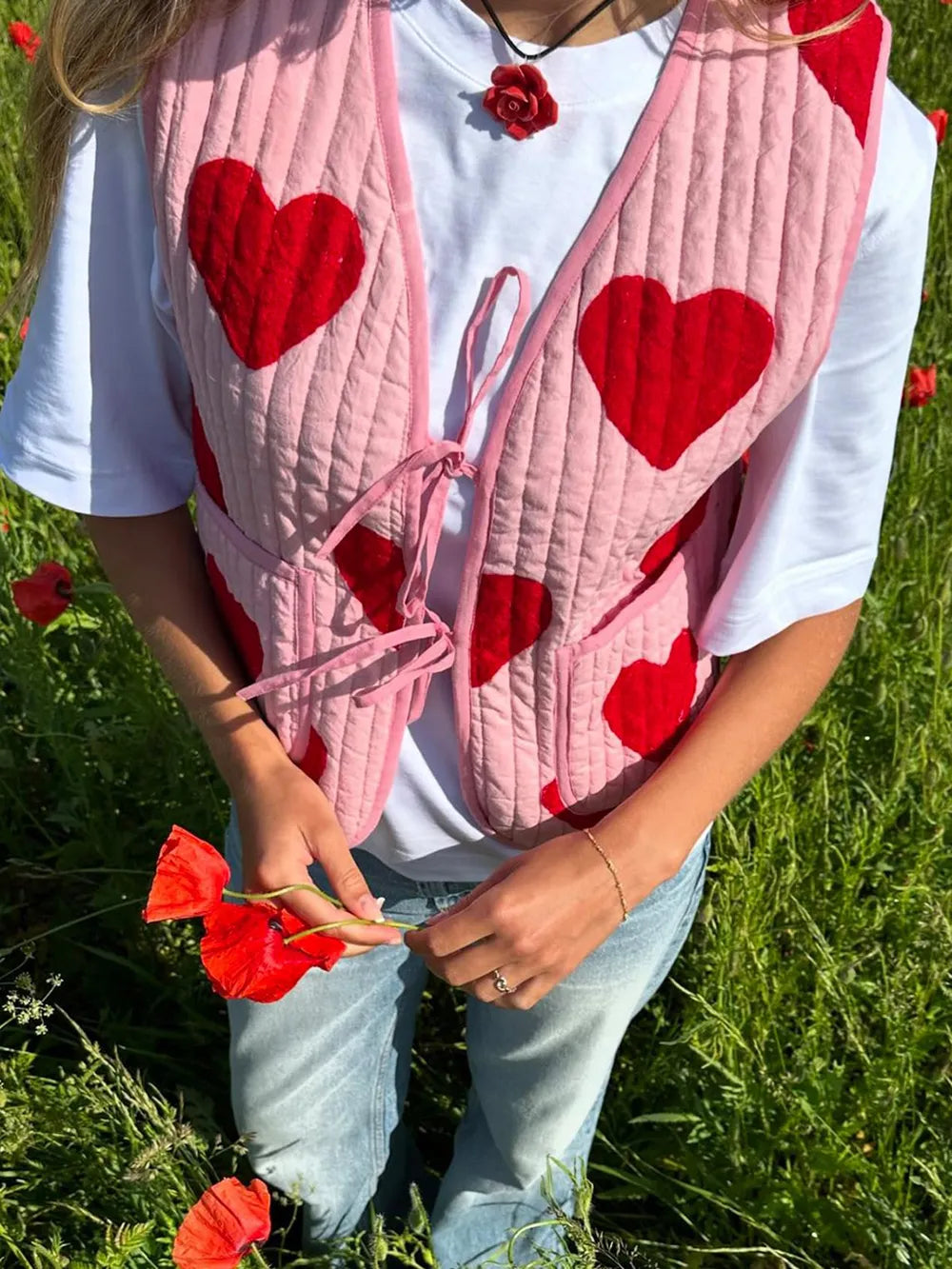 Tied Heart Vest with Pockets Easy Apparels