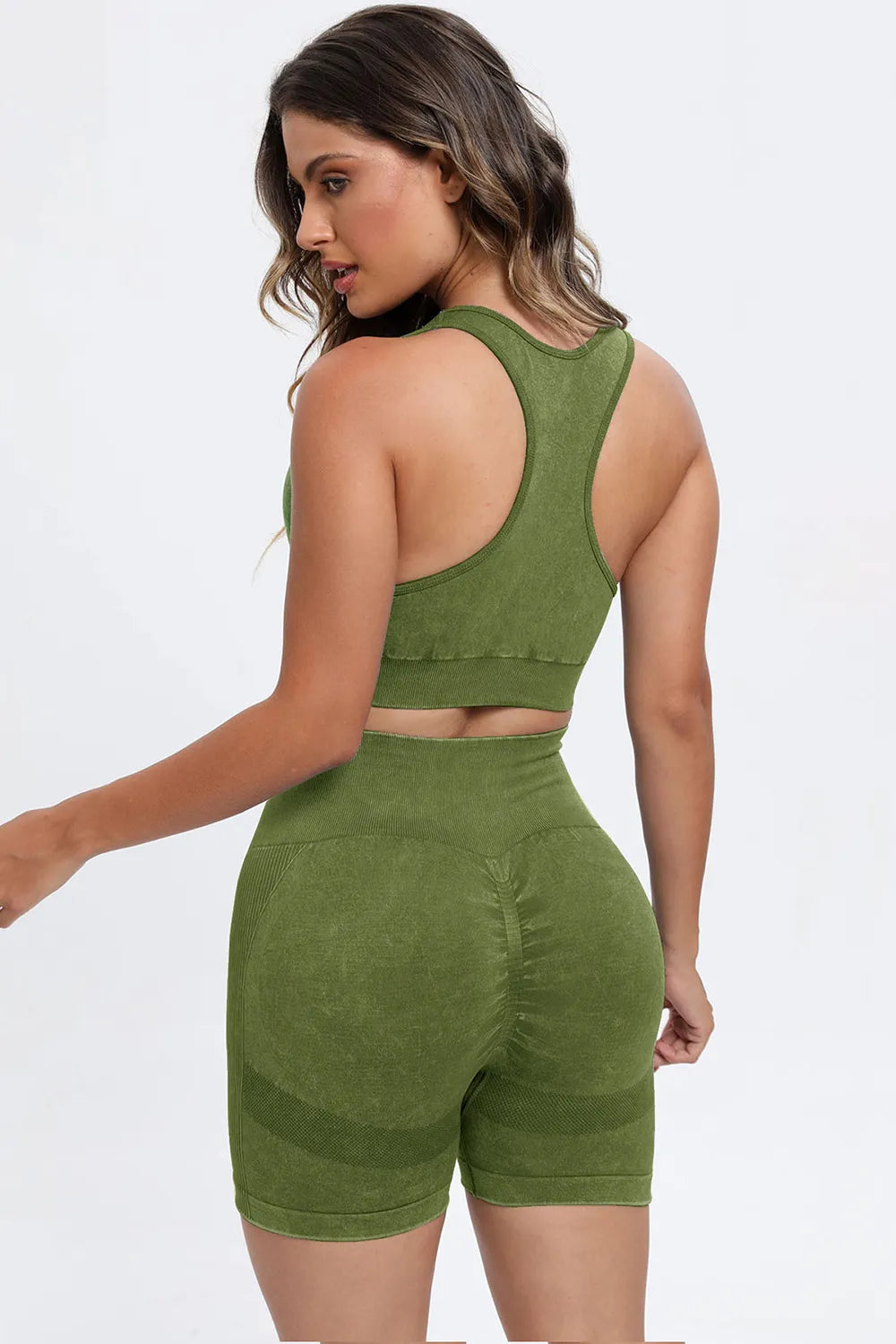 3 Piece Washed Square Neck Wide Strap Active Set Easy Apparels