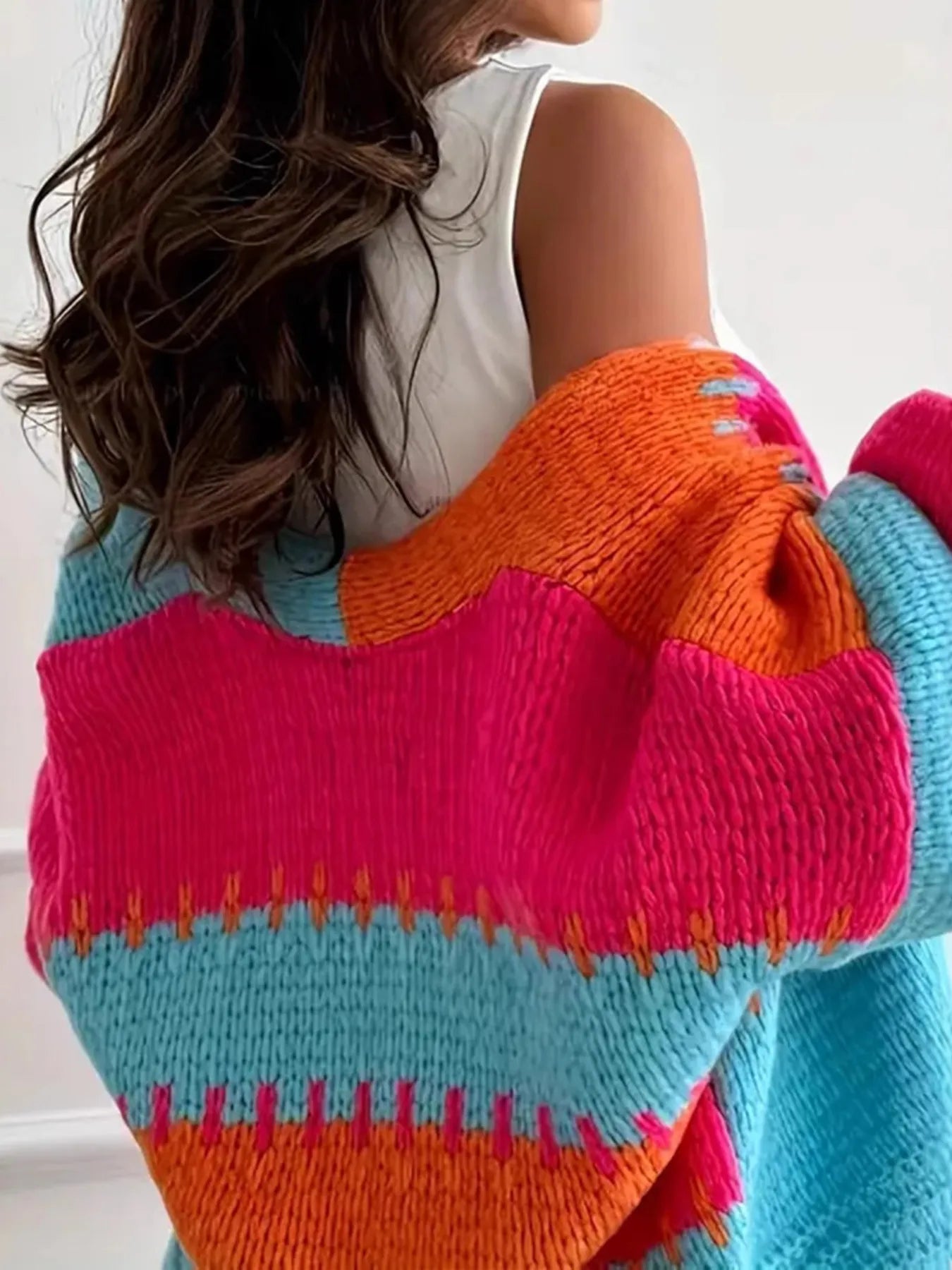 Color Block Drop Shoulder Cardigan Easy Apparels