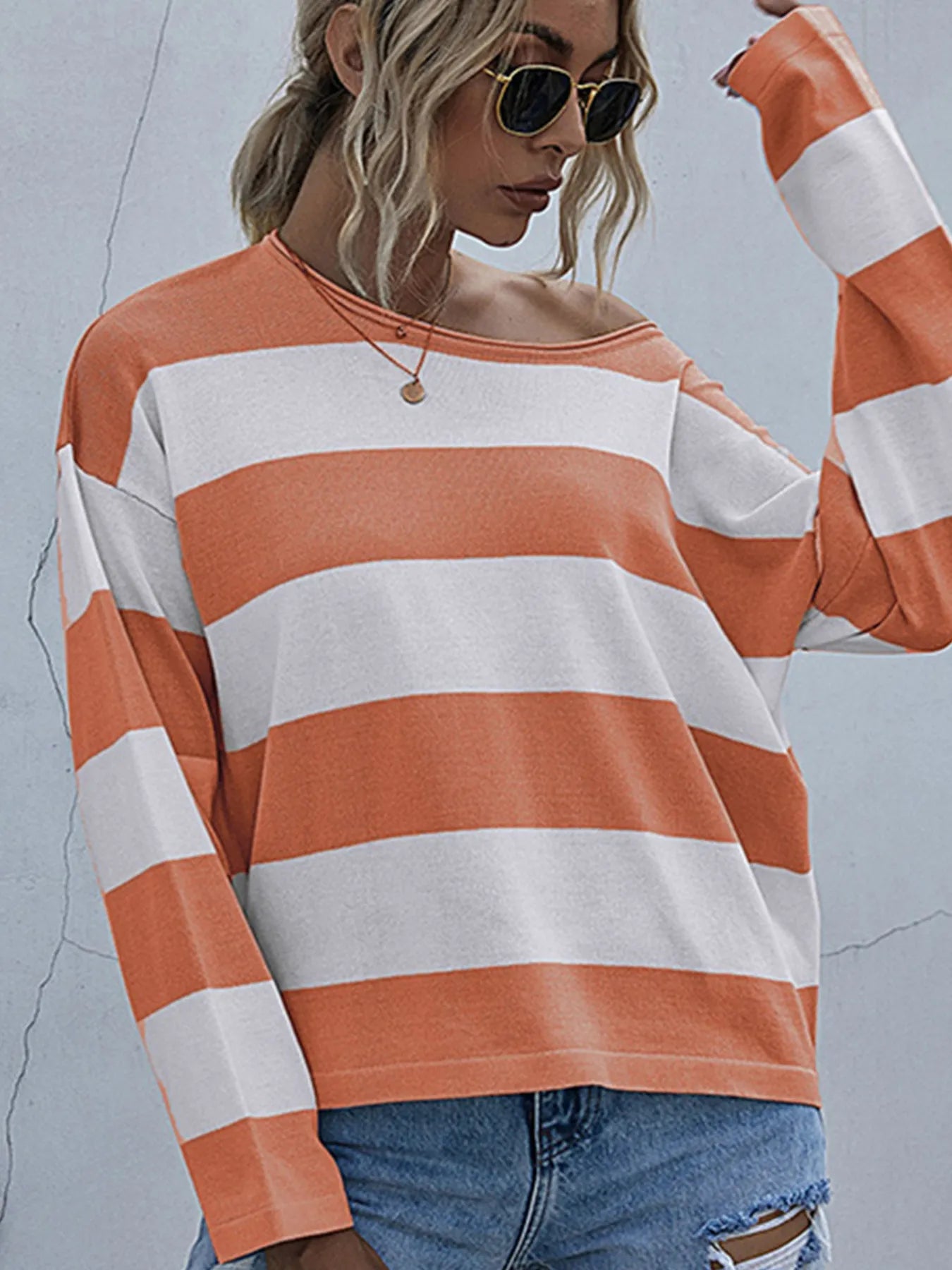 Trendsi Striped Casual Long Sleeve Knit Top Orange Red