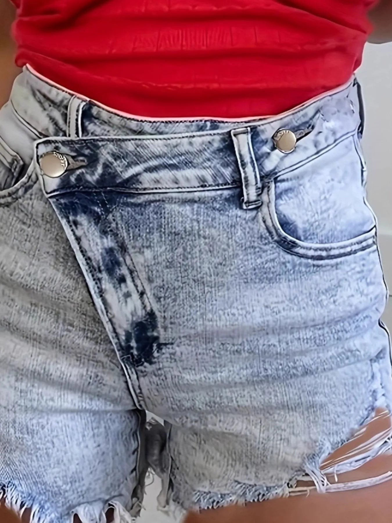 High Waisted Distressed Denim Shorts with Frayed Hem Easy Apparels