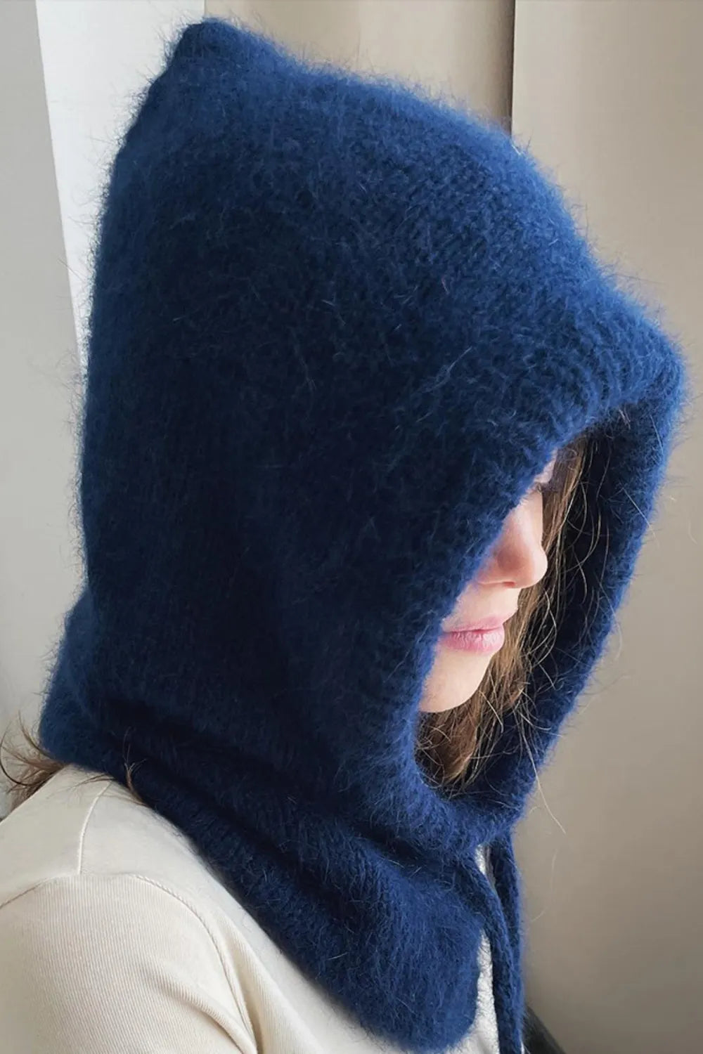 Drawstring Solid Color Thermal Knit Hat Dark Blue One Size Easy Apparels
