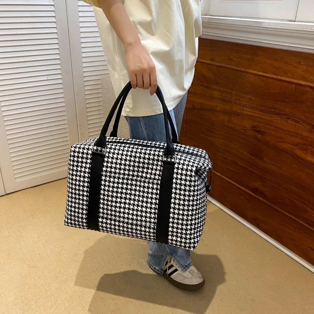 Houndstooth Canvas Travel Bag Easy Apparels