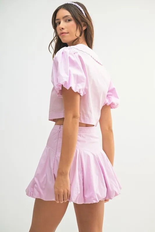 MABLE Puff Sleeve Button Down Top and Bubble Skirt Set Easy Apparels