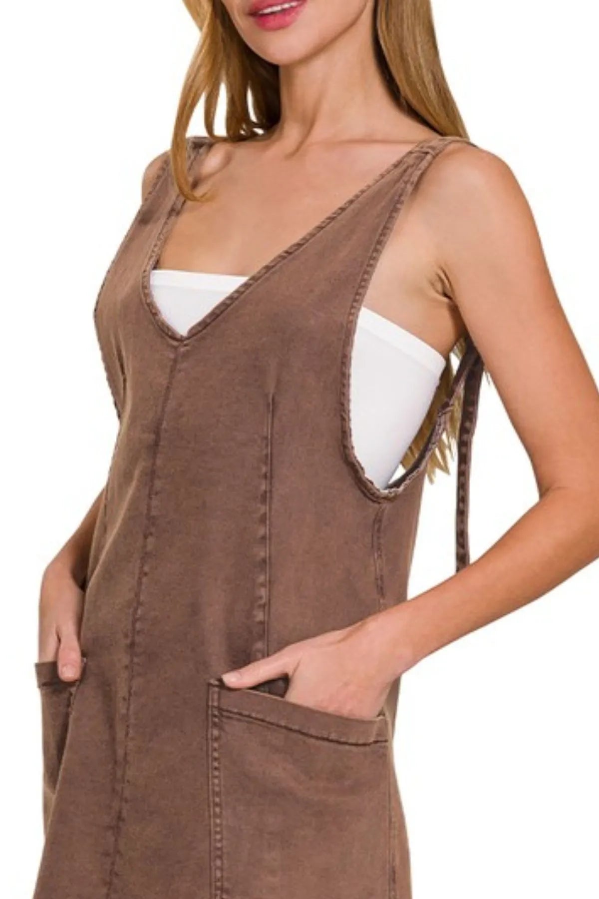 Zenana Washed Adjustable Strap Denim Overall Dress Easy Apparels