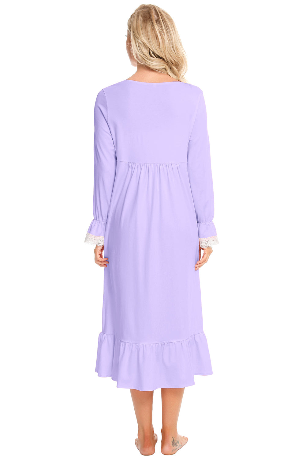 Lace Detail Square Neck Flounce Sleeve Night Dress Easy Apparels